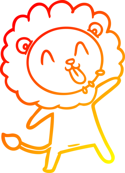 Bir insan tarafından çizilmiş mutlu çizgi film aslanının sıcak çizgi çizimi
