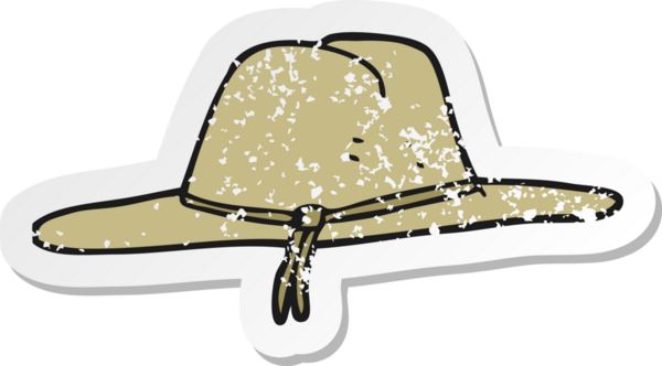 İnsan tarafından çizilmiş bir çizgi film şapkasının gerilimli retro çıkartması.