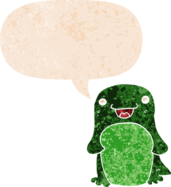 grunge 'da konuşma balonu olan karikatür pengueni bir insan tarafından çizilmiş tedirgin geçmiş dokulara sahip.