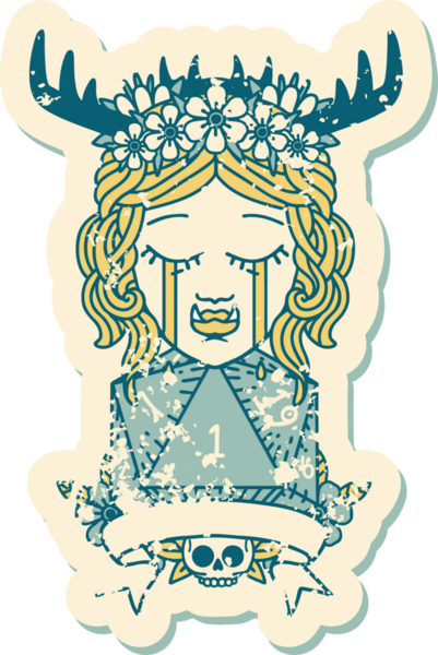 Retro Dövme Tarzı Ağlayan Ork Druid karakteri Bir insan tarafından çizilmiş doğal bir rulo