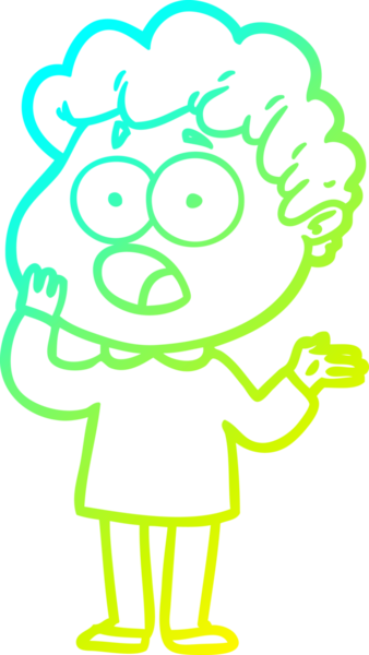 Bir insan tarafından çekilen şaşkınlık içinde soluk soluğa bir çizgi film karakteri çizimi.