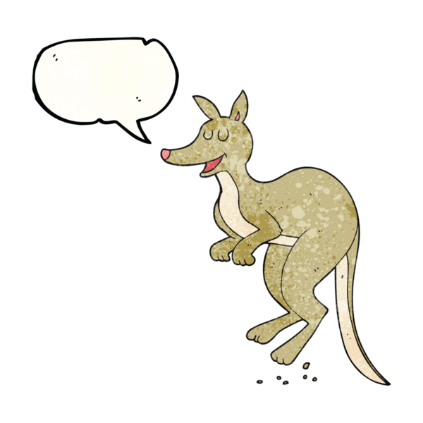 Serbest konuşma balonu bir insan tarafından çizilmiş karikatür kangurusu.
