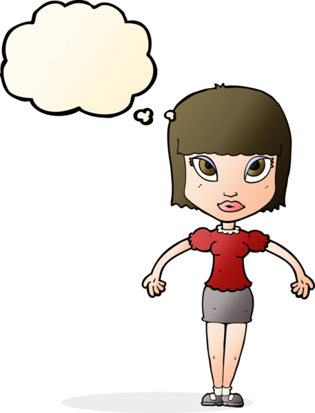 Bir insan tarafından çizilmiş düşünce baloncuğu olan güzel bir kadın.