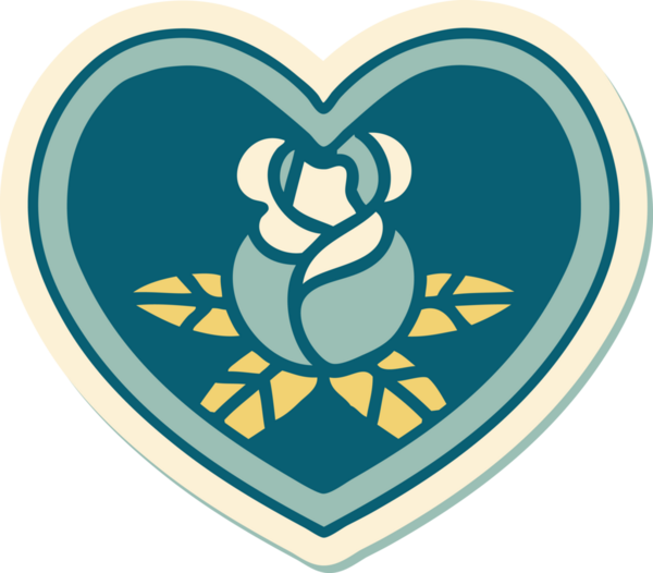 Geleneksel kalp stili dövme çıkartması ve bir insan tarafından çizilmiş çiçekler.