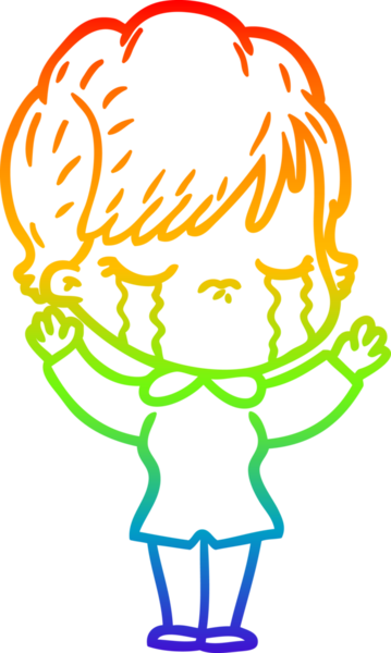 Gökkuşağı gradyan çizimi bir insan tarafından çizilmiş ağlayan bir çizgi kadın çizimi