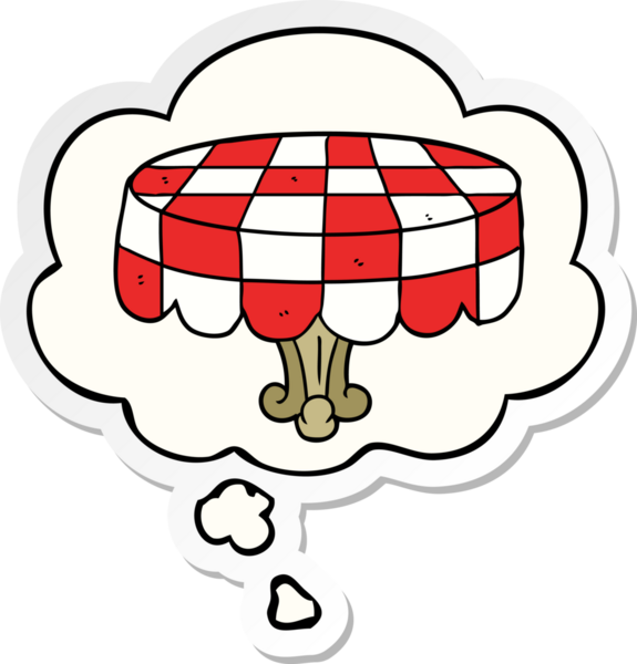 Düşünce baloncuklu çizgi film masası insan tarafından çizilmiş bir çıkartma gibi.