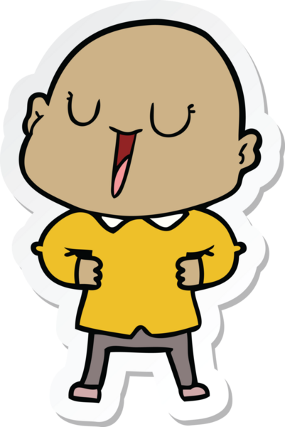 Bir insan tarafından çizilmiş mutlu, kel bir adamın çıkartması.