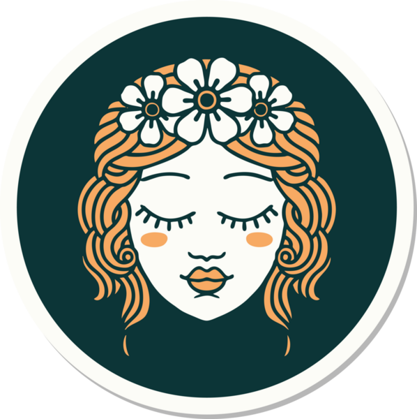 Bir insan tarafından çizilmiş, geleneksel kadın yüzü stili dövme çıkartması.