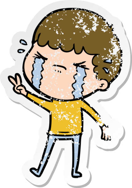 Bir insan tarafından çizilmiş ağlayan bir karikatürcünün sıkıntılı çıkartması.