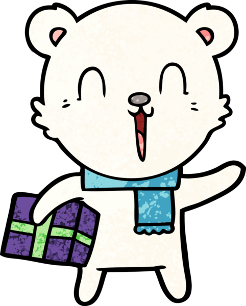 Kutup ayısı Noel hediyesi olarak bir insan tarafından çizilmiş karikatür.