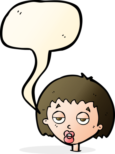 Bir insan tarafından çizilmiş konuşma balonu olan sıkılmış bir kadın çizgi filmi.