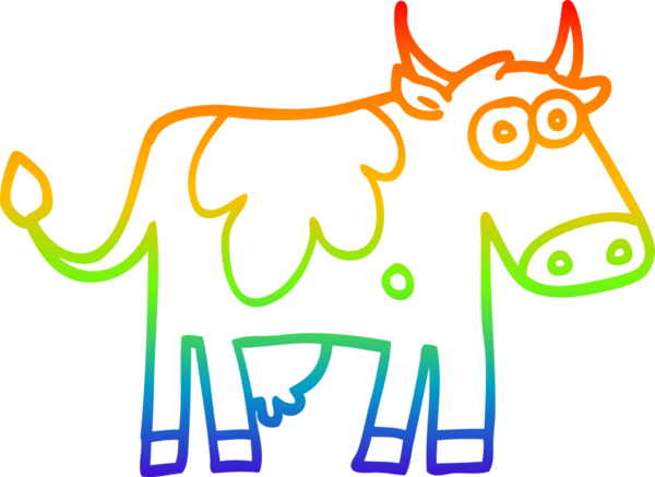 Gökkuşağı gradyan çizgi çizimi bir insan tarafından çizilmiş bir çiftlik ineği