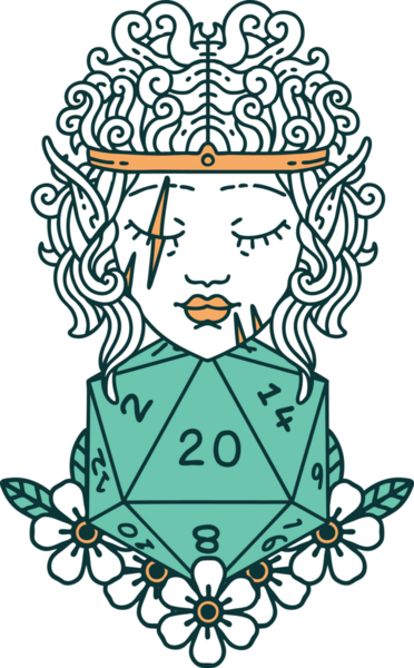 Retro Dövme Tarzı Bir insan tarafından çizilmiş 20 zarlı barbar karakter