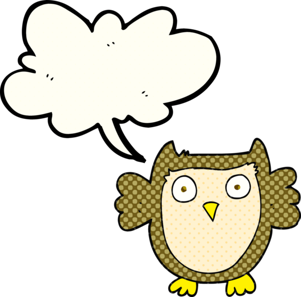 Bir insan tarafından çizilmiş serbest çizilmiş çizgi roman konuşma balonu baykuşu.