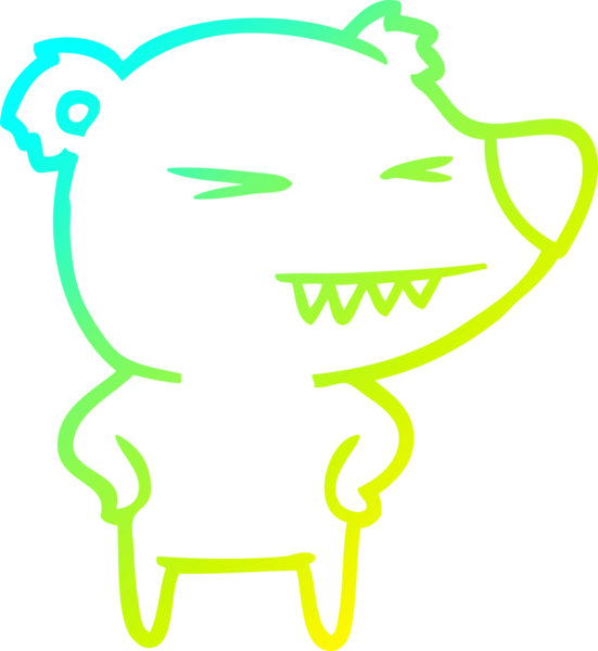 Bir insan tarafından çizilmiş kalçasında elleri olan kızgın bir ayı çizgi filminin soğuk gradyanı.