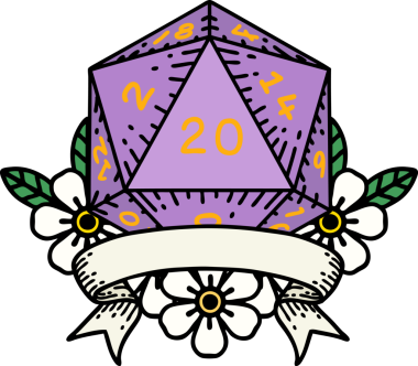 Retro Dövme Biçimi Doğal 20 kritik vuruş D20 zar bir insan tarafından çizildi