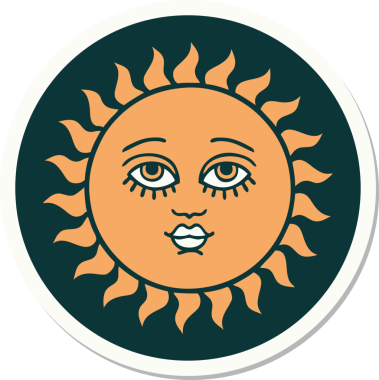 Bir insan tarafından çizilmiş geleneksel güneş stili dövme çıkartması.