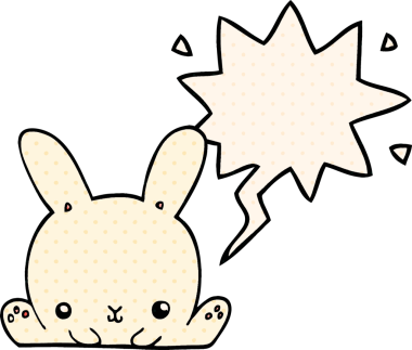 Çizgi roman tarzında konuşma balonu olan çizgi film tavşanı bir insan tarafından çizilmiş.