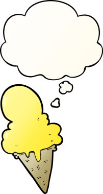 Düşünce baloncuklu çizgi film dondurması bir insan tarafından çizilmiş.