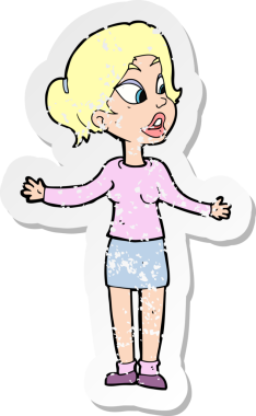 Bir insan tarafından çizilen bir şeyi açıklayan hoş bir kadının karikatür desenli depresif çıkartması.