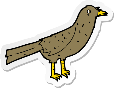 Bir insan tarafından çizilmiş çizgi film kuşunun çıkartması.