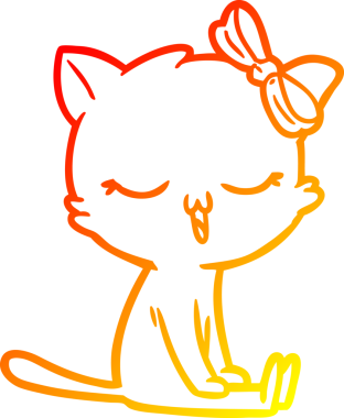 Bir insan tarafından kafasında yay olan çizgi film kedisinin sıcak çizgi çizimi