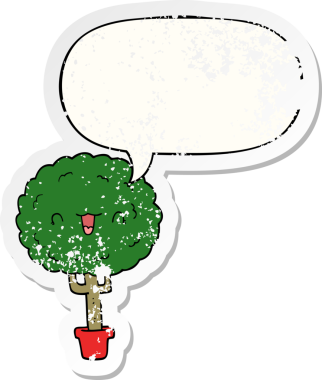 çizgi film mutlu ağaç konuşma baloncuğu sıkıntılı eski çıkartma bir insan tarafından çizilmiş