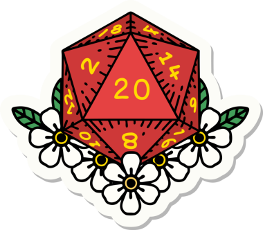 Bir insan tarafından çizilmiş 20 D20 zarının etiketi.