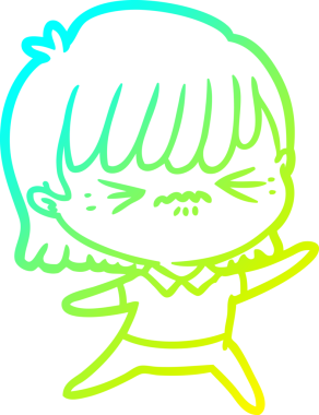 Bir insan tarafından çizilmiş, soğuk bir çizgi film kızı çizimi.