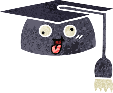 Bir insanın çizdiği mezuniyet şapkasının retro çizim tarzı karikatürü.