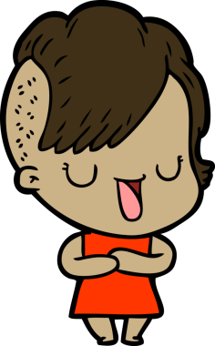 Bir insan tarafından çizilmiş hippi saç kesimli sevimli bir çizgi film kızı.