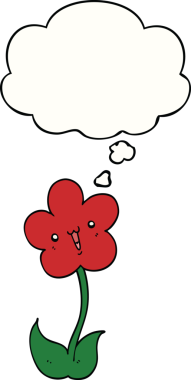 Bir insan tarafından çizilmiş düşünce baloncuklu karikatür çiçeği