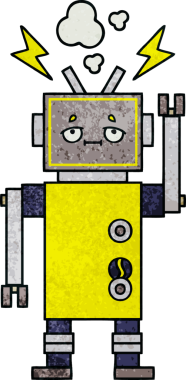 Bir insan tarafından çizilmiş bir robotun retro grunge dokusu