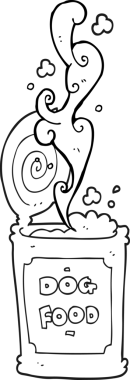 Bir insan tarafından çizilmiş siyah beyaz çizgi film köpek maması.