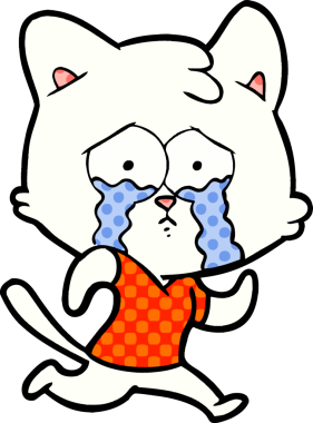 Bir insan tarafından çizilmiş ağlayan çizgi film kedisi.