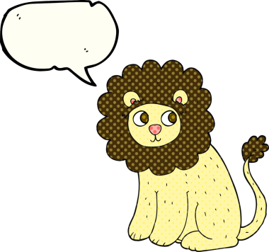 El yazısıyla çizilmiş çizgi roman konuşma balonu karikatürü. Bir insan tarafından çizilmiş şirin aslan.