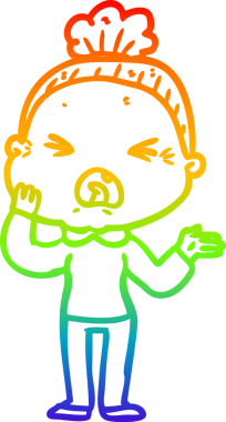 Bir insan tarafından çizilmiş kızgın yaşlı bir kadının çizimi.