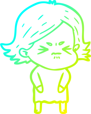 Bir insan tarafından çizilmiş kızgın bir kızın soğuk çizgi çizimi.