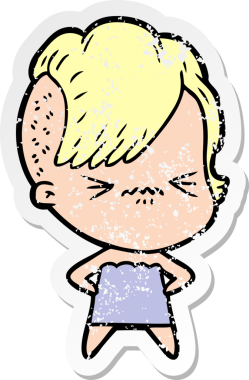 Bir insan tarafından çizilmiş sinirli bir hippi kızın sıkıntılı çıkartması.