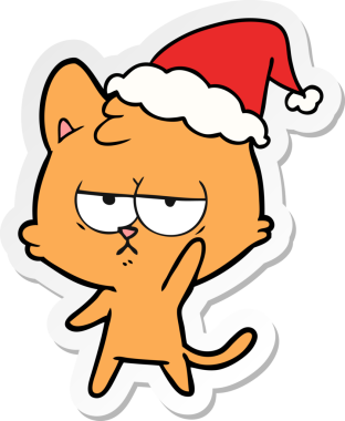 Bir insan tarafından çizilmiş Noel Baba şapkası takan bir kedinin çizilmiş el yazısı.