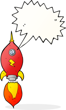 bir insan tarafından çizilmiş konuşma baloncuklu çizgi film uzay gemisi