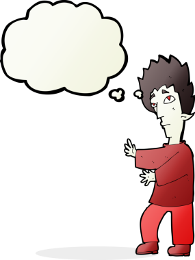 Bir insan tarafından çizilmiş düşünce baloncuğu olan bir vampir.