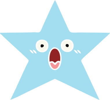 Bir insan tarafından çizilmiş yıldız balığının düz renkli retro karikatürü