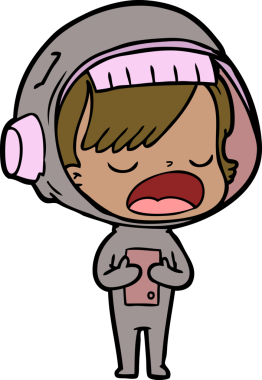 Karikatür astronot kadın bir insan tarafından çizilmiş.