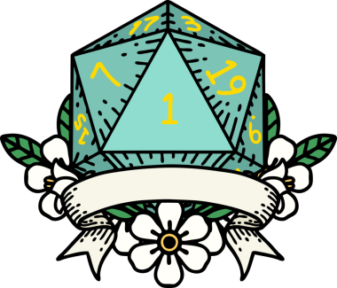 Retro Dövme Biçimi Doğal Bir d20 zar bir insan tarafından çizildi