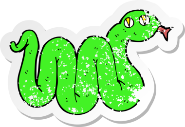 Bir insan tarafından çizilmiş komik bir çizgi film yılanının gerilimli çıkartması.