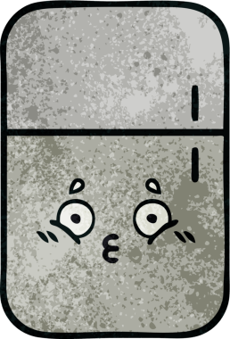 Bir insan tarafından çizilmiş buzdolabının retro grunge desenli karikatürü.