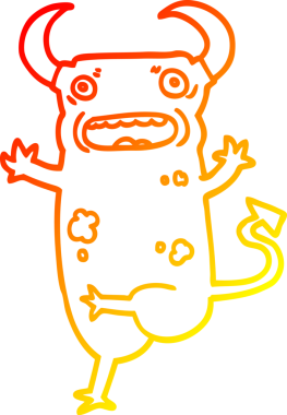 Bir insan tarafından çizilmiş karikatür iblisinin sıcak çizgi çizimi