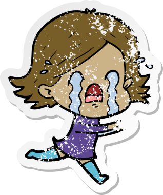 Bir insan tarafından çizilmiş ağlayan karikatürlü bir kadının sıkıntılı çıkartması.