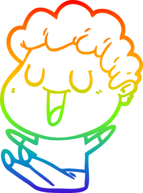 Gökkuşağı gradyan çizgisi bir insan tarafından çizilmiş gülen bir karikatür adamın çizimi